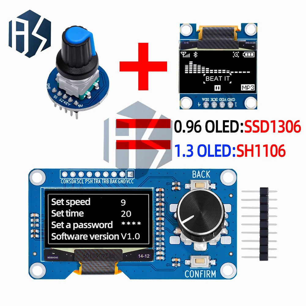 Pantalla oled blanca de 0,96/1,3 pulgadas combinada con interfaz IIC del módulo codificador rotatorio EC11 para arduino