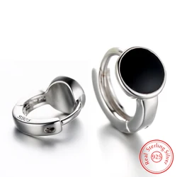 925 Sterling Silver New Jewelry Fashion Small Black Wafer Hoop Earrings For Women XY0126