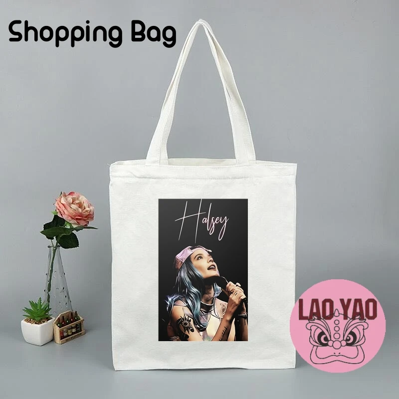 Halsey Tote Bags for Student Fans Gift Shopping Bag Female Singer Totebag Handbags Women Shopper Aesthetic Woman Canvas Cloth