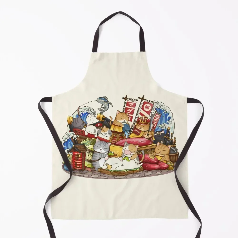

Cat Maguro Sushi Workshop Apron Kitchen Accessories 2022 kitchen clothes for men For Woman Apron
