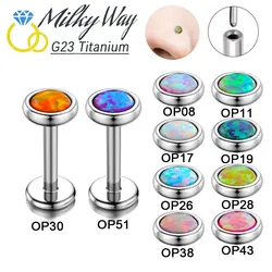 G23 Titanium Push in Nose Piercing Colorful Opal Stone Earrings Sexy Lip Stud Labret Ear Tragus Cartilage Studs Women's Jewelry