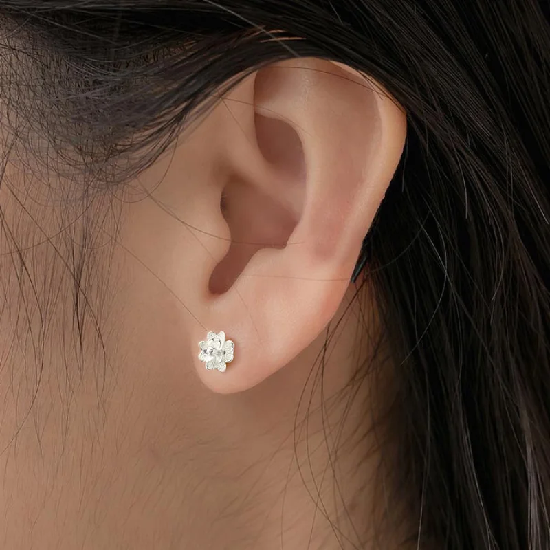 925 Sterling Silver Flower Plant Stud Earrings for Girls Simple Small Korean Fashion New In Earring Office Lady Piercing Jewelry