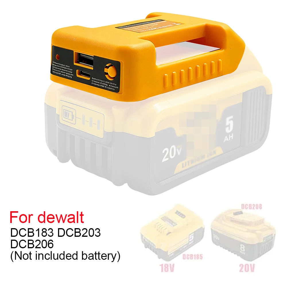 

NEW Upgraded Power Bank Charger For DeWalt 18V Lithium Battery With USB With Type-C for Laptop Mobile Phone Charging(NO Battery)