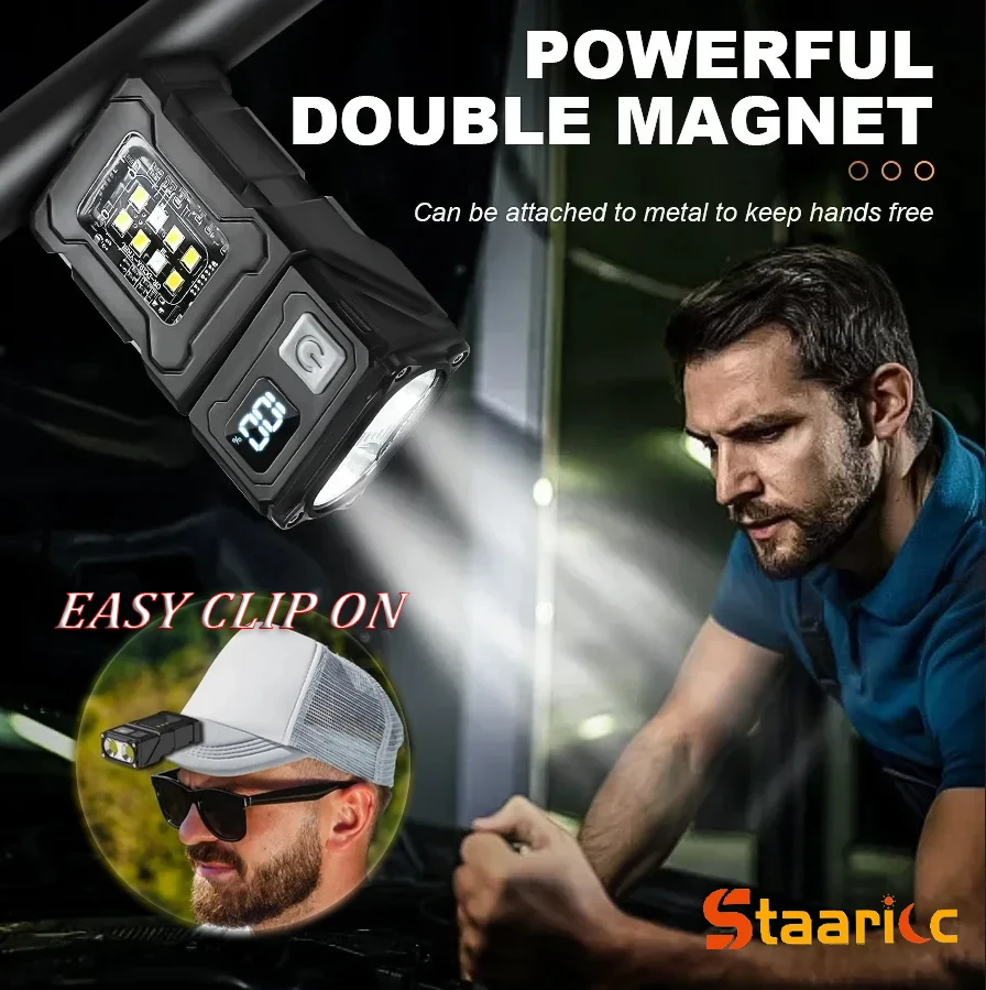Mini Portable LED Flashlight with Side COB Light Magnetic Tail USB Rechargeable Torch for Camping Outdoor Emergency Work Lightin