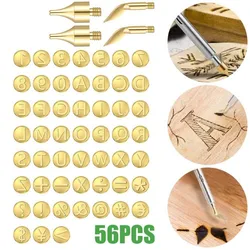 56pcs Wood Burning Tool Kit with 26 English Letters Carving Pyrography Pen Tips