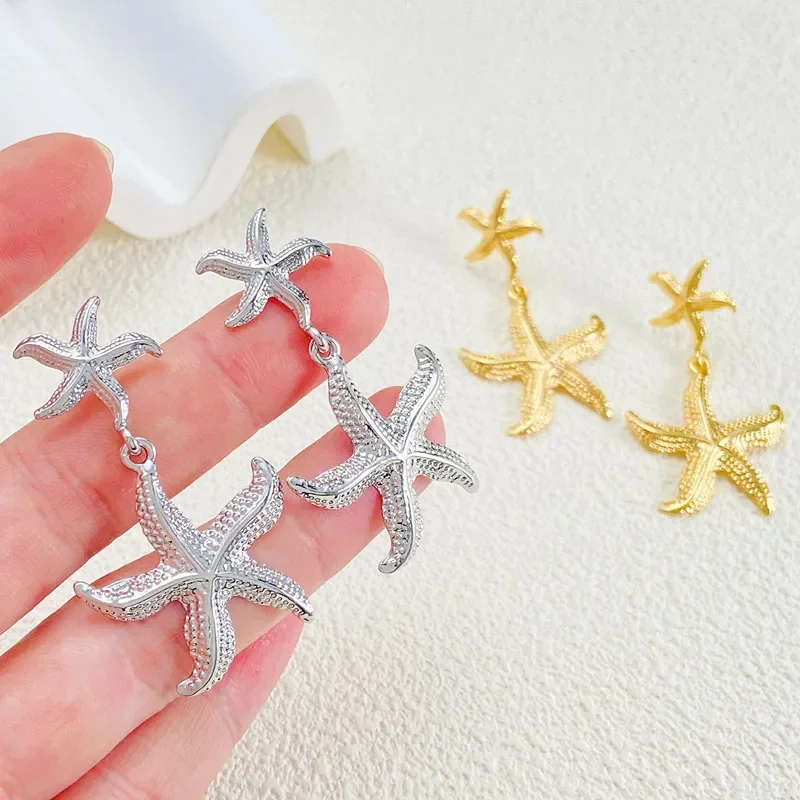 New Exaggerated Boho Large Metal Starfish Stud Earrings for Women Ladies Trendy Summer Gold Color Earrings Fashion Jewelry