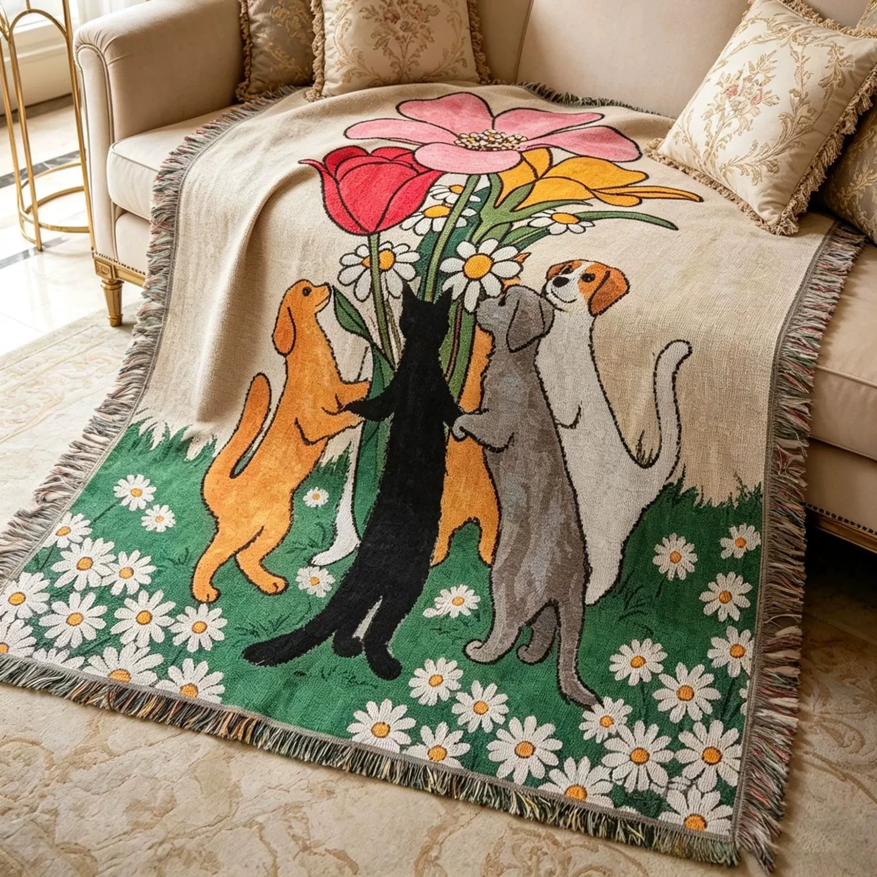 

Boho Leopard Flower Jacquard Throw Blanket Safari Animal Print Woven Tapestry with Fringe Bohemian Jungle Themed Decoration