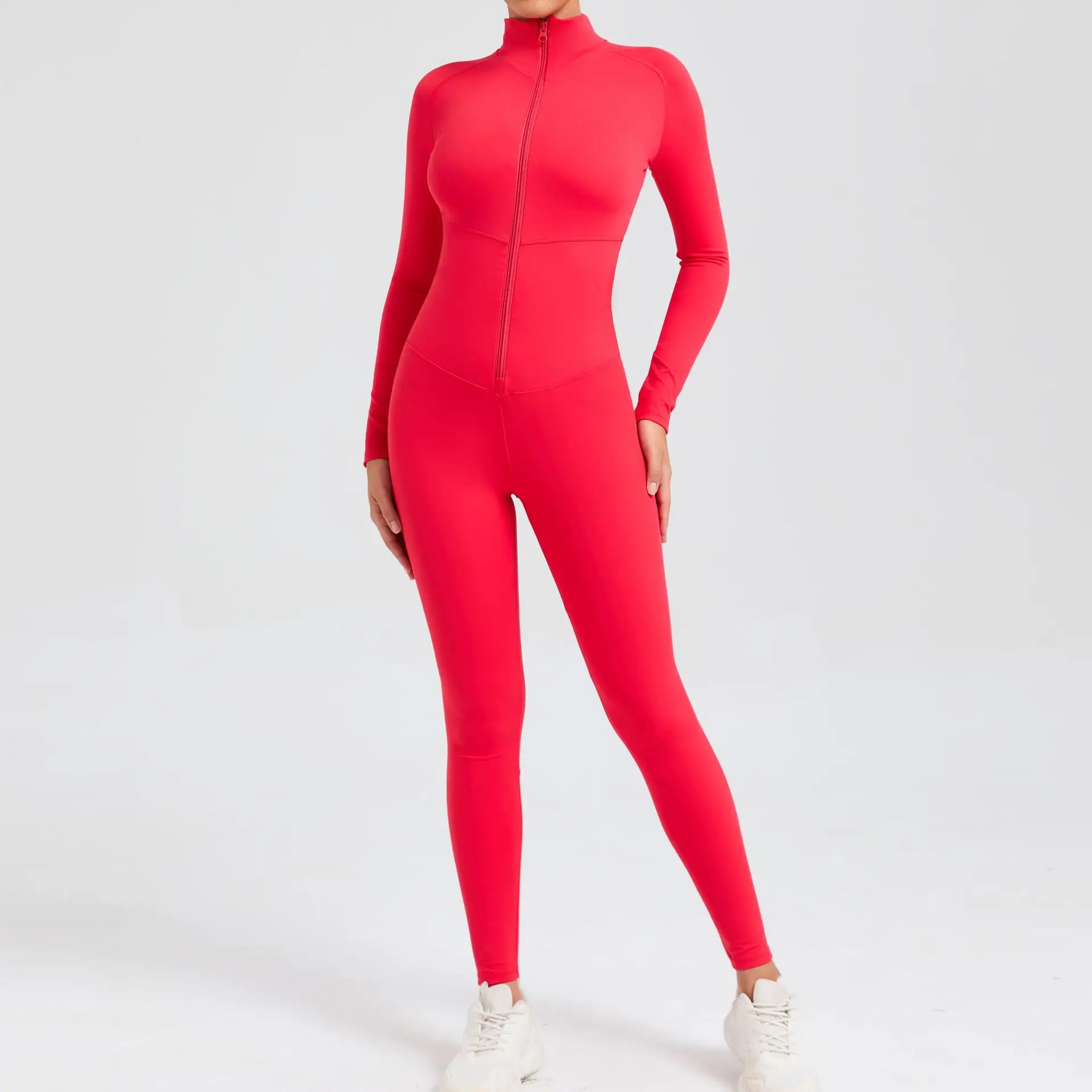 

High-intensity Fitness One-piece Skin-tight Garment Yoga Boilersuit Long Sleeved Women's Sportswear Gym Zipper Jumpsuits Workout