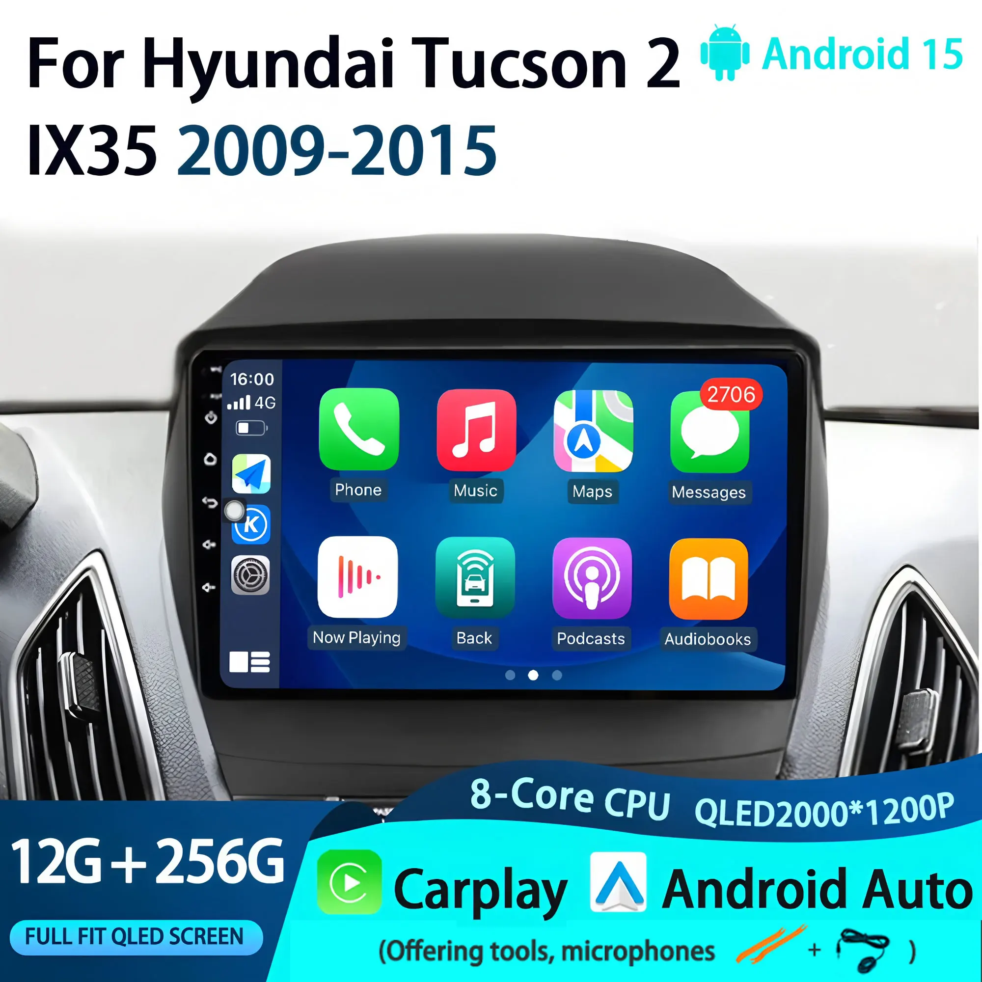 

Автомобильный радиоприемник No 2 Din Android 15, мультимедийный видеоплеер, навигация, GPS для Hyundai Tucson 2 IX35 2009-2015, 4G, головное устройство