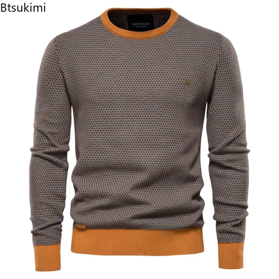 2025 Fashion Spliced Knitted Sweaters for Men Casual Warm O-neck High Quality Pullovers Autumn Winter Fashion Knitwear Tops Male