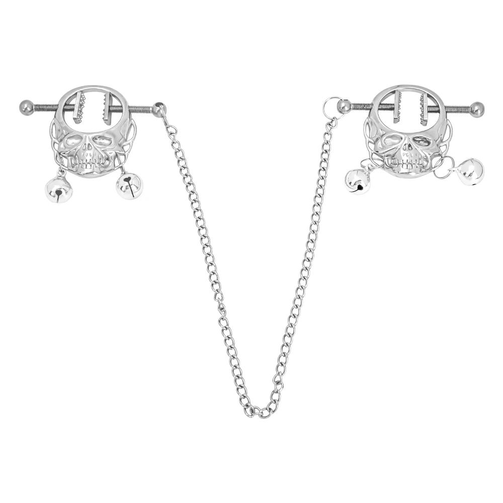 LUUK Skull Nipple Chain Clamps Clips Stainless Steel Adjustable Pressure Nipple Rings with Chain Sex Toys for Women