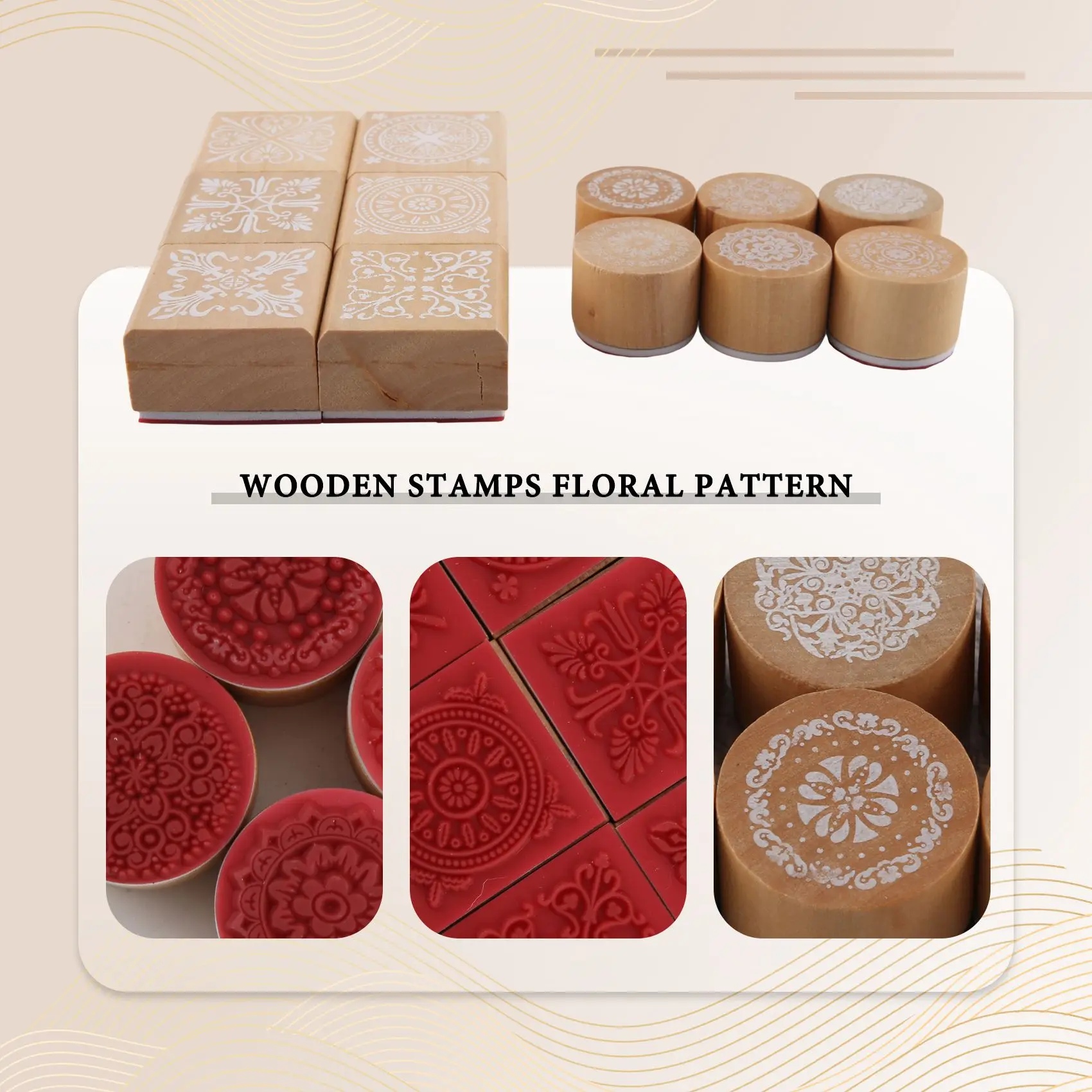 

12Pcs Wooden Stamps Floral Pattern Circles And Squares Decorative Rubber Wooden For DIY Craft Card And Scrapbooking-AEF7
