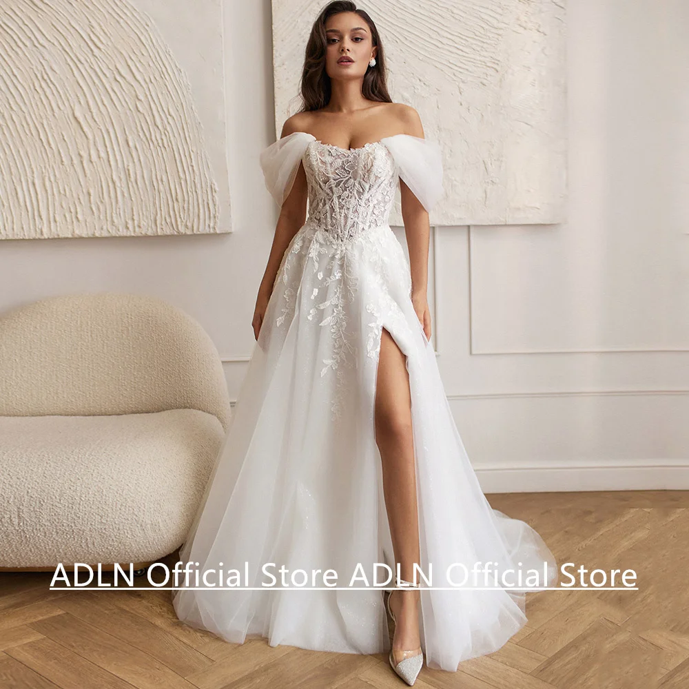 Corset Wedding Dresses for Woman Bride Customized Off Shoulder See Through Applique High Split A Line Bridal Gown Robe Mariee