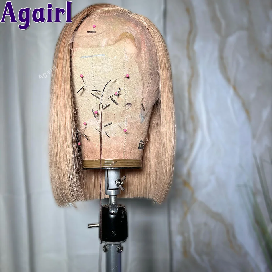 Perruque Bob Lace Front Wig naturelle lisse courte, blond miel #27, 13x4, transparente, densité 180, pour femmes africaines