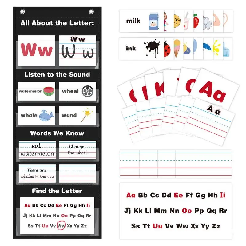 Alles über Buchstabentasche, alles über Taschendiagramm, wasserdicht, frühpädagogische Diagramm zum Erlernen der Alphabet-Wörter für das Klassenzimmer