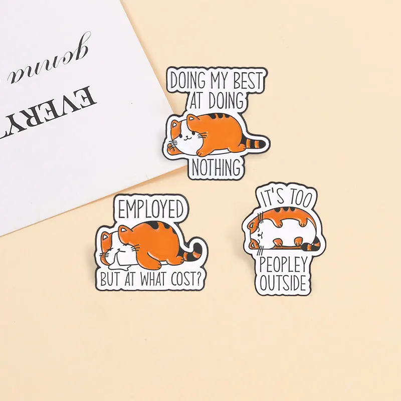 Cartoon Reading Book Cat Enamel Pins Spanish Cat Fruit Mushroom Floral Yarn Ball Kitten Cute Animal Brooches Badge Jewelry Gifts