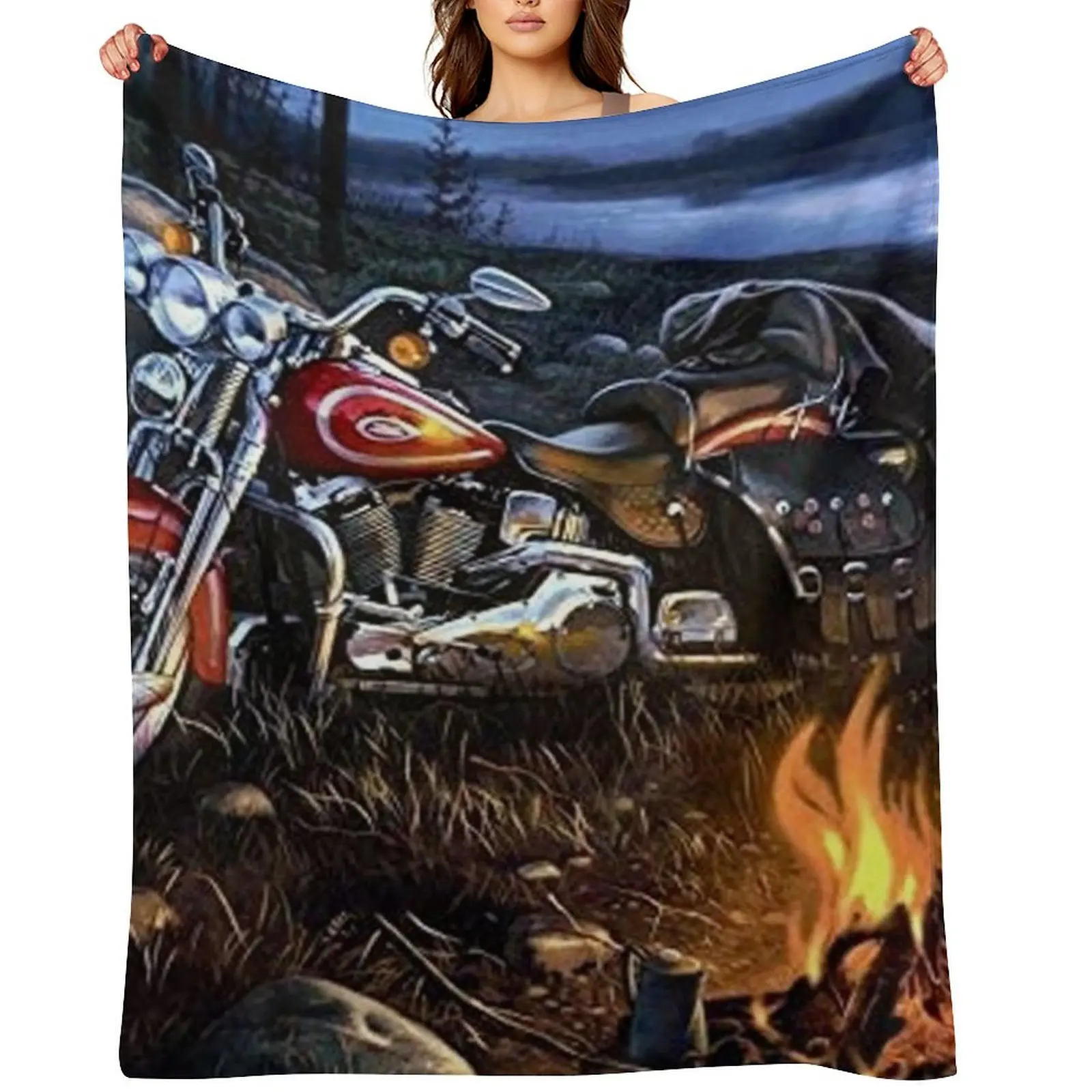 

Bike Campfire Throw Blanket Cute Baby Plaid cosplay anime Blankets