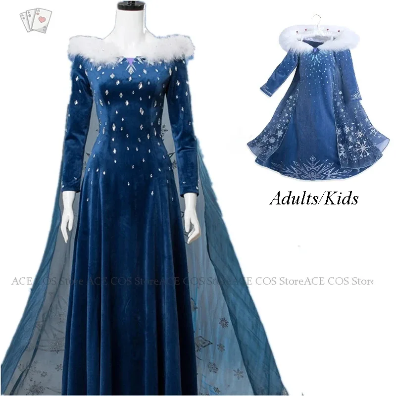 Disfraz de princesa de Anime de Reina de invierno de hielo, traje de fantasía azul de Elsa, fiesta de Halloween, vestido de baile para mujer y niña, uniformes para escenario