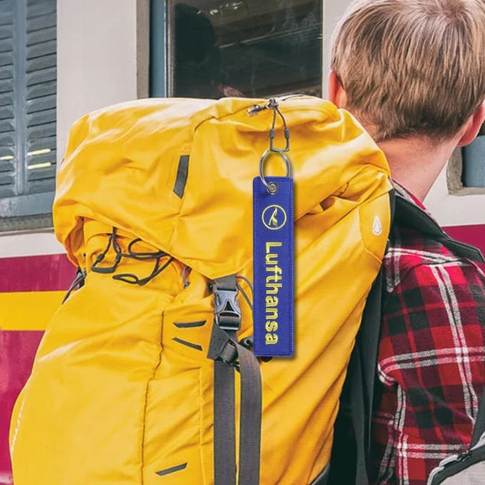 1 قطعة سلسلة المفاتيح الزرقاء Lufthansa موضة حلية حزام التطريز الطيران مفتاح سلسلة للرجال هدية الأمتعة علامة Keyrings #6