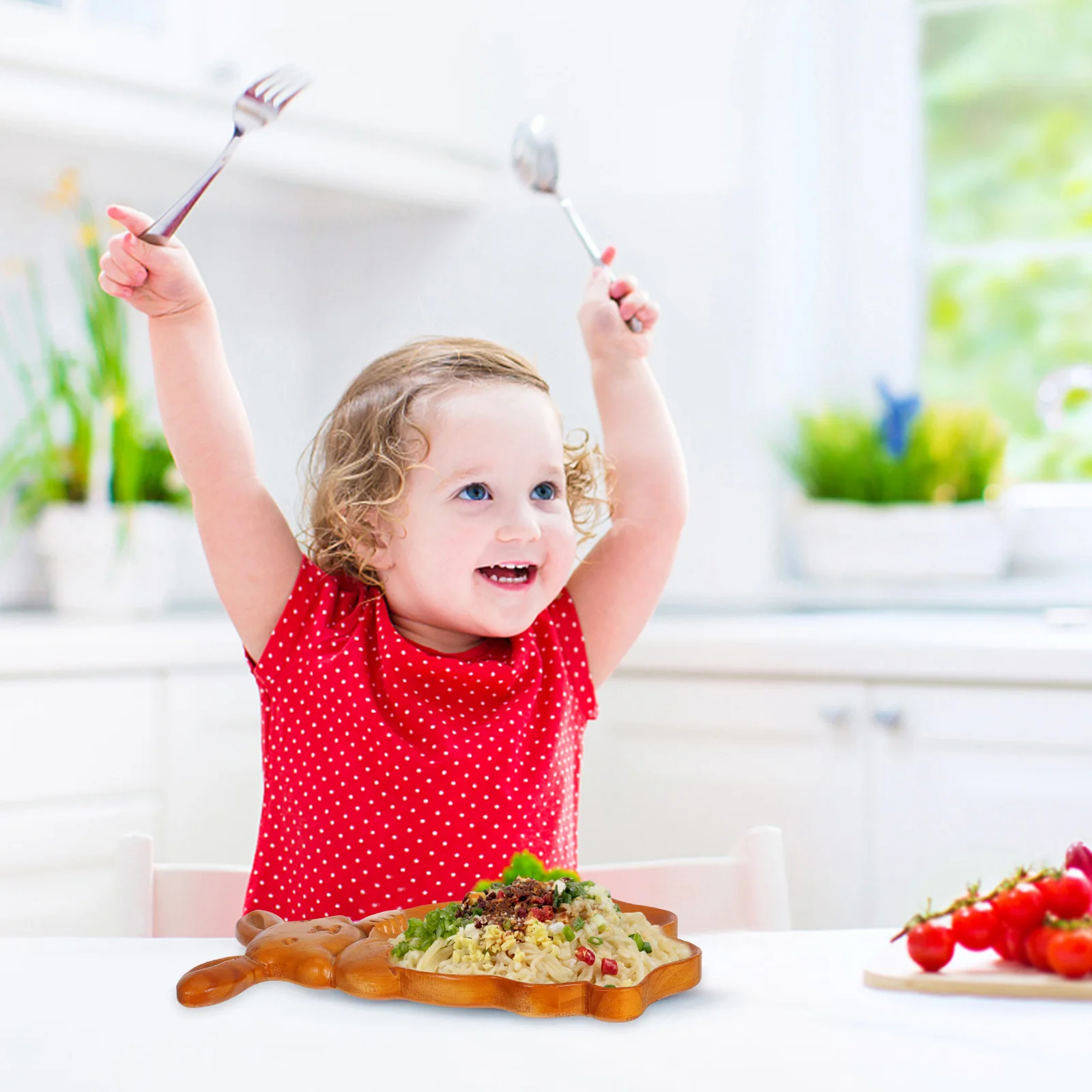 

1pc Rabbit Shaped Wooden Toddler Food Tray Durable Portable Baby Plate For Snacks Fruit Vegetable Easter Dessert Platter Serving