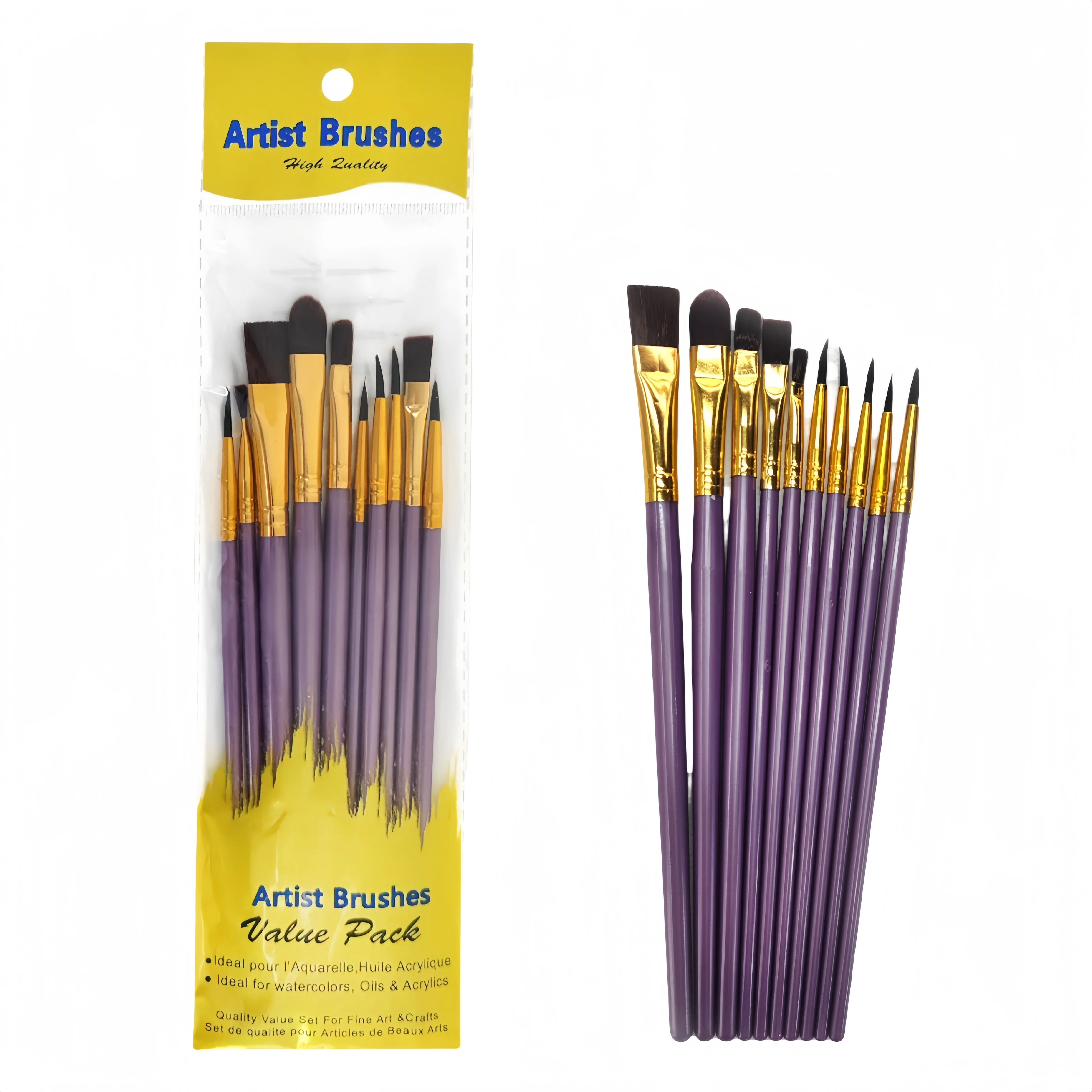 Burst 10 high-quality nylon brush set of oil brush plastic rod art painting watercolor gouache painting pen