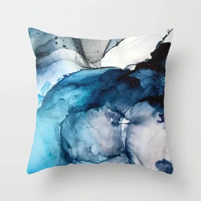 

Blue Watercolor Marble Agate Cushion Cover Abstract Ink Art Throw Pillowcase for Living Room Sofa Couch Home Decor 40x40cm