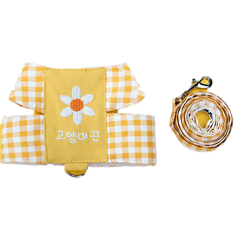 고양이 데이지 격자 무늬 견인 로프 산책 고양이 밧줄 고양이 체인 조끼 유형 안티 브레이크 무료 가슴 스트랩 애완 동물 용품