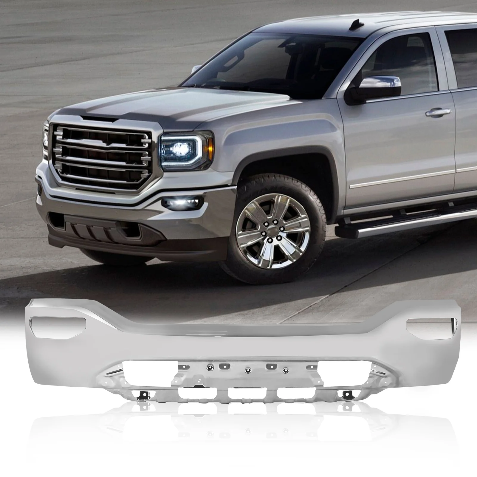 Chrome - Steel Front Bumper Face Bar for 2016-2018 GMC Sierra 1500 Pickup