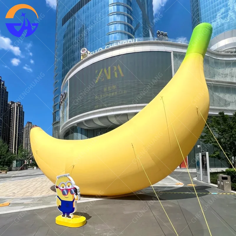 Customized inflatable banana model with blower, fruit food theme activity, outdoor shopping mall decoration props