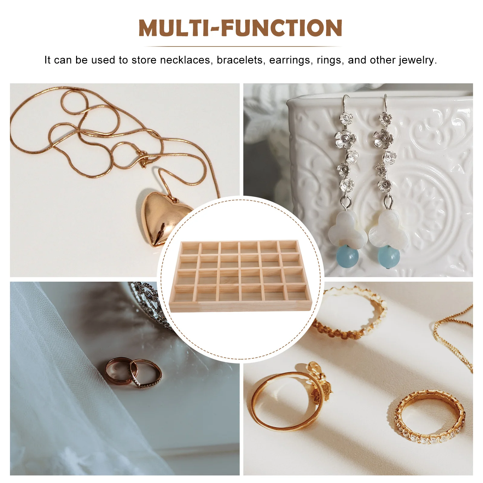 

Wood Jewelry Tray Solid Wood Organizer Display Box Jewelry Drawer Storage Ring Earrings Holder for Home Bathroom