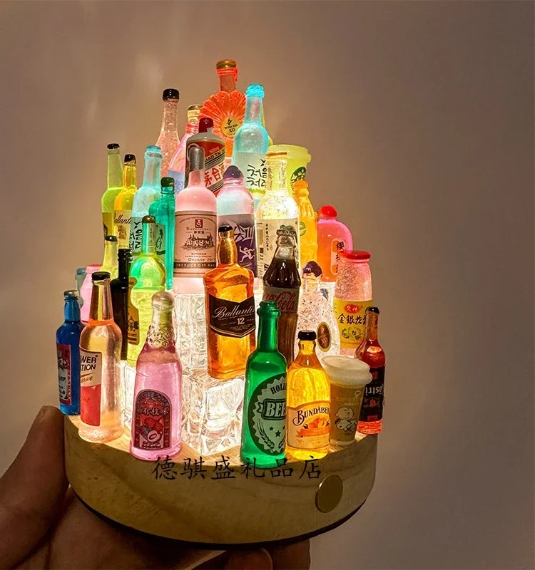 Handmade decoration of mini wine bottle castle night light ornaments