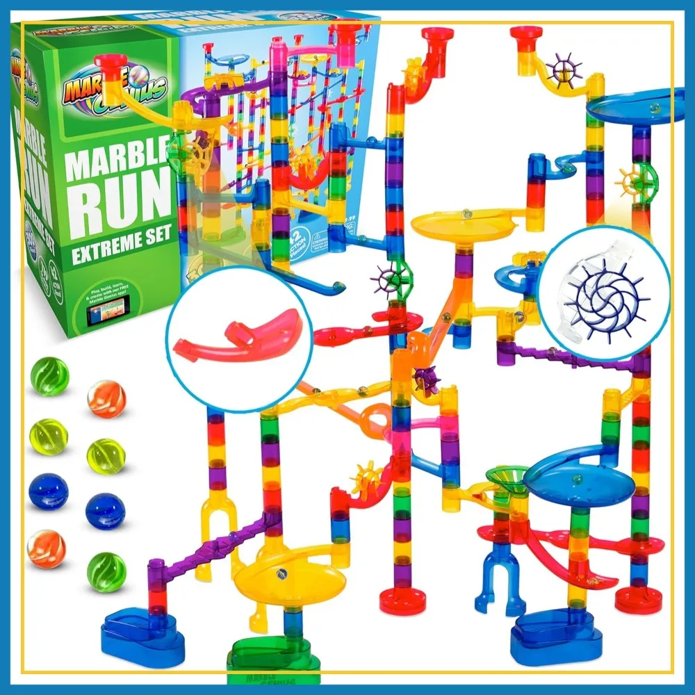 

300-Piece Marble Run Extreme Set, STEM Building Toy with Glass Marbles, Fun Creative Gift for Ages 4+