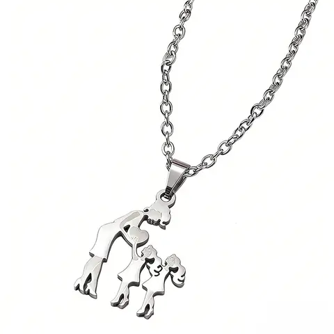 Stainless Steel Mother And Children Heart Necklace Mom Son Daughter Figure Pendants Necklaces