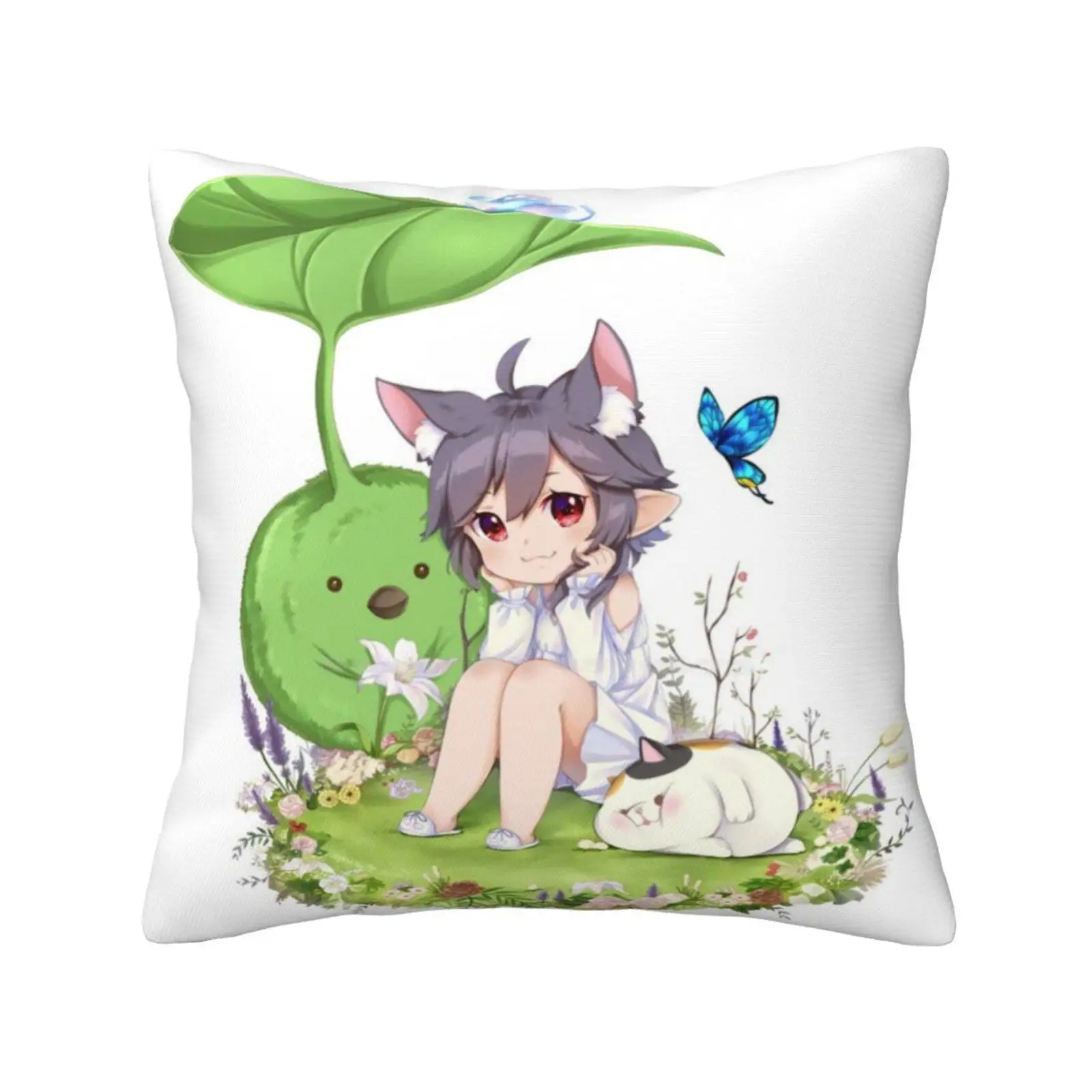 Potato Throw Cushion Pillow Cover Lalafell Ffxiv Korpukkur Morpho Fat Cat Flowers Cute Adorable Fox