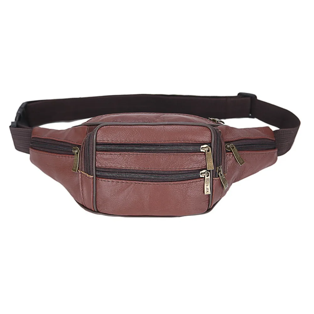 

New Genuine Leather Waist Bag Large Capacity Waterproof Chest Bag Zipper Sacks Slingpack Travel