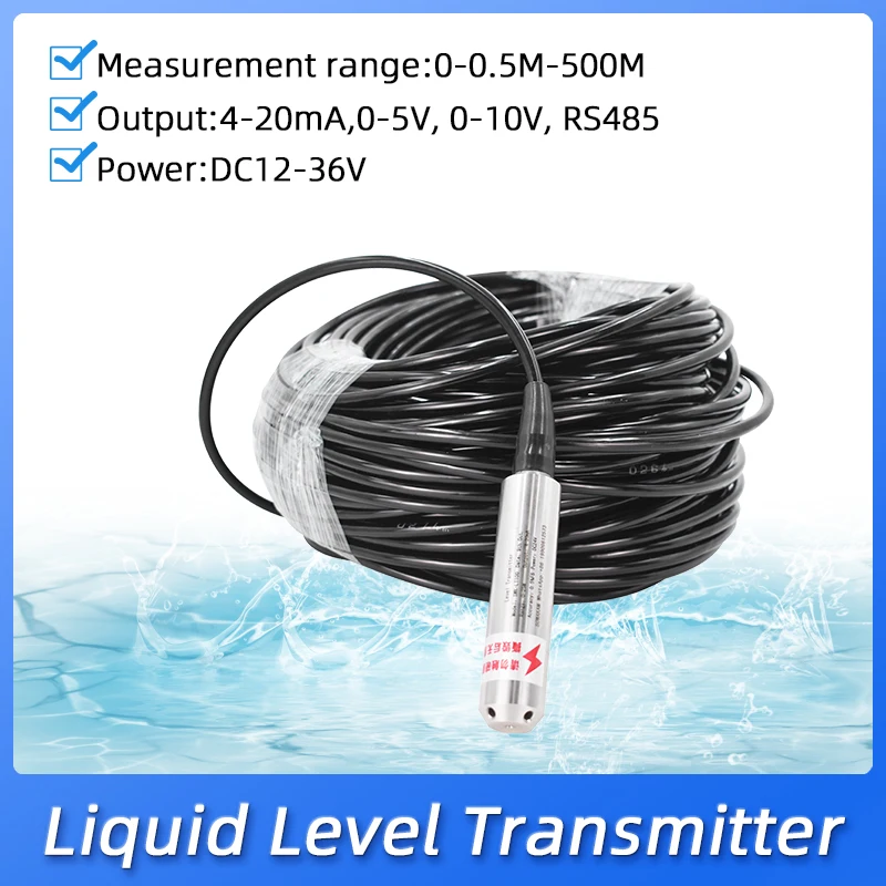 Water Level Transmitter 35M Range 4-20mA Output Liquid Tank Liquid Depth Hydrostatic Level Sensor