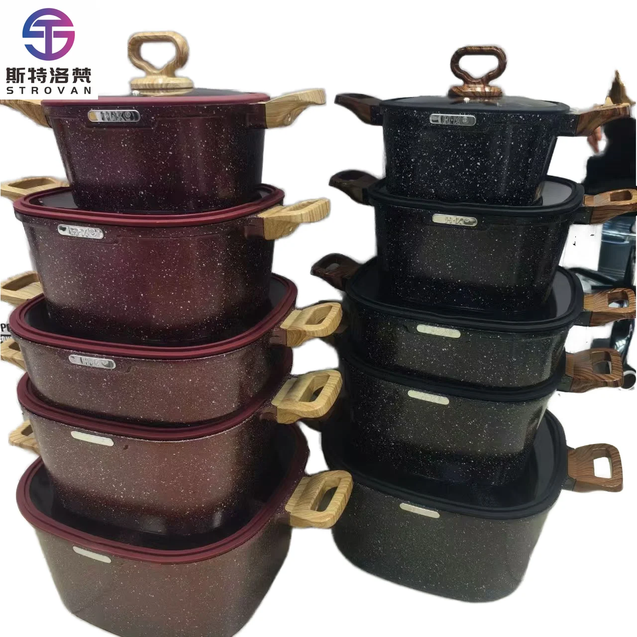 

High-Grade 10-Piece Aluminum Kitchen Cookware 20-24-28-32-28CM Water-Based Non-Stick Tempered Glass Metal