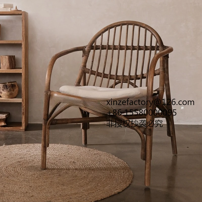 Factory Direct 2026 Top Ratedins real rattan solid wood rattan chair adult balcony living room simple household single