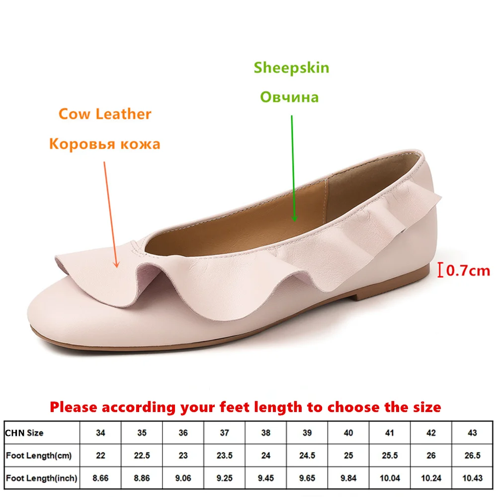 Aucegi Luxury Brand Design  Genuine Leather Flat Heels Attractive Round Toe Ruffles Ballet Women Dress Wedding Casual Shoes