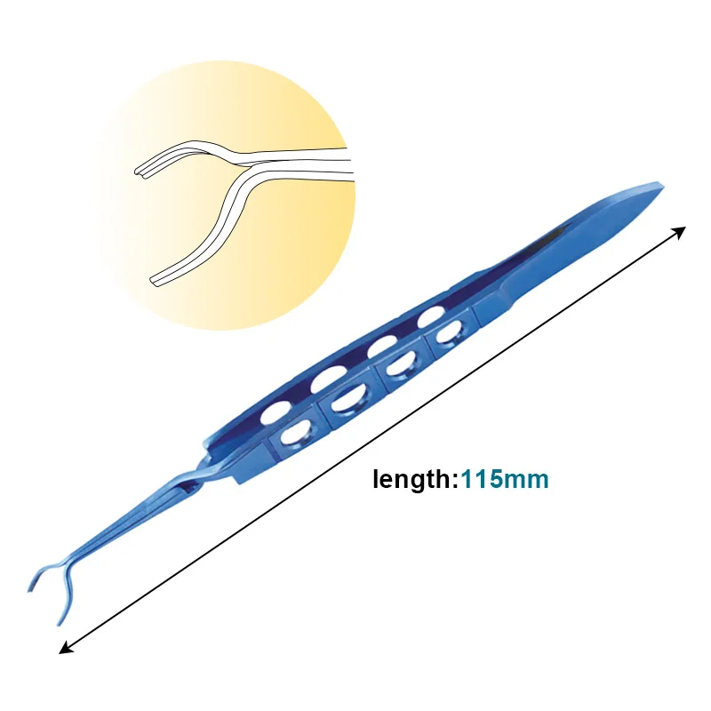 Titanium Alloy Landers Vitrectomy Lens Forceps Tweezers Angled with Curved Grooved Blades Ophthalmic Eye Instrument