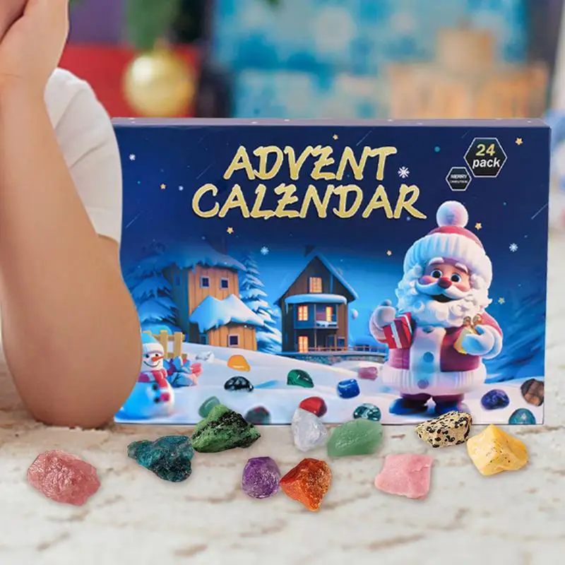 Christmas Advent Gem Calendar 24 Days Countdown Christmas Countdown Toys Crystal Collection Gemstone Stone Learning Kit 24 Days