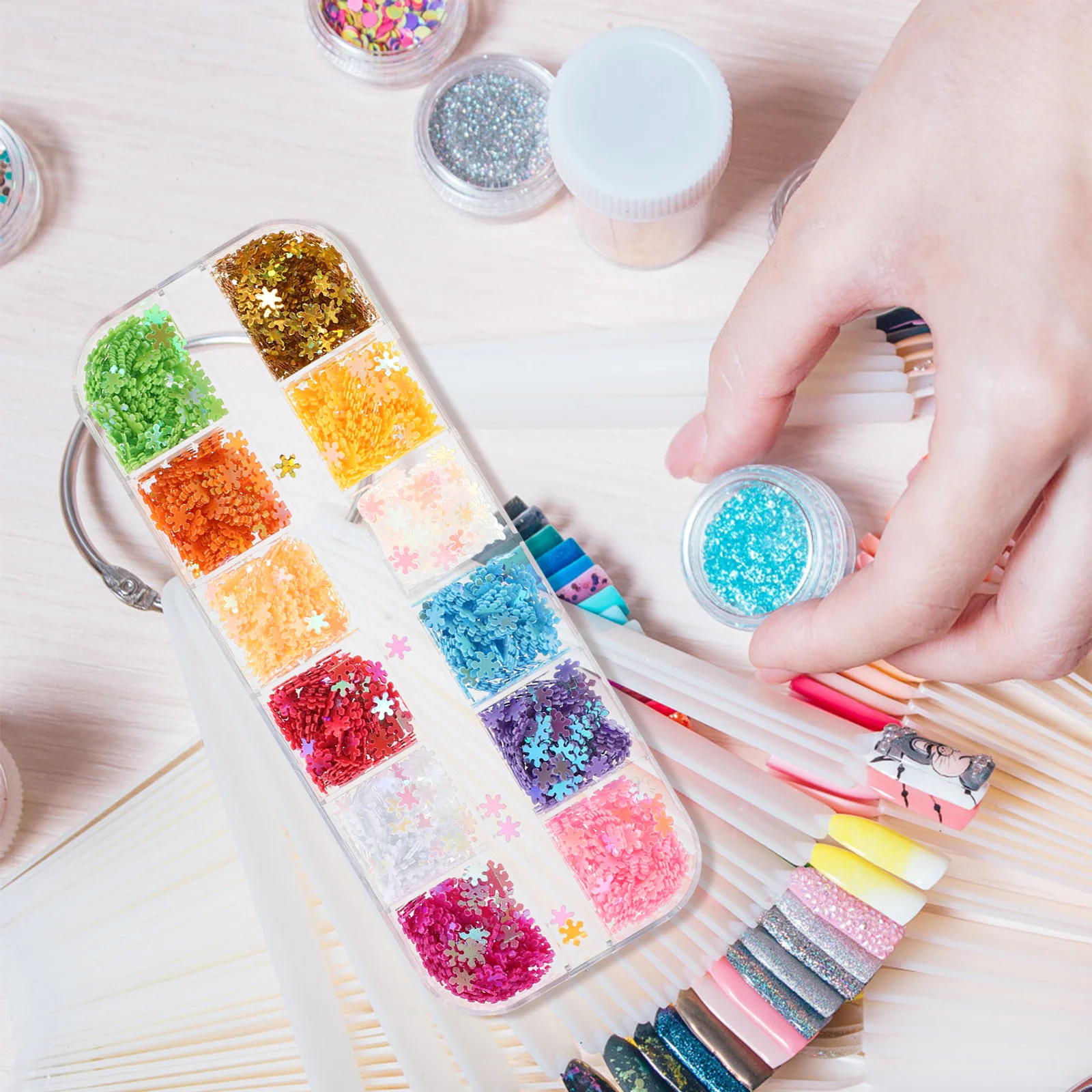 

2 Box Holographic Glitter Nail Sequins Decorations 12 Colors Durable for Art Manicure Paillette Home Professional Use