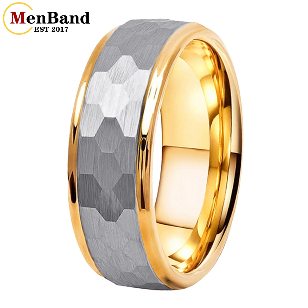 

MenBand Fashion 6/8MM Tungsten Carbide Ring For Men Women Stepped Edges Multifaceted Hammered Brushed Finish Comfort Fit