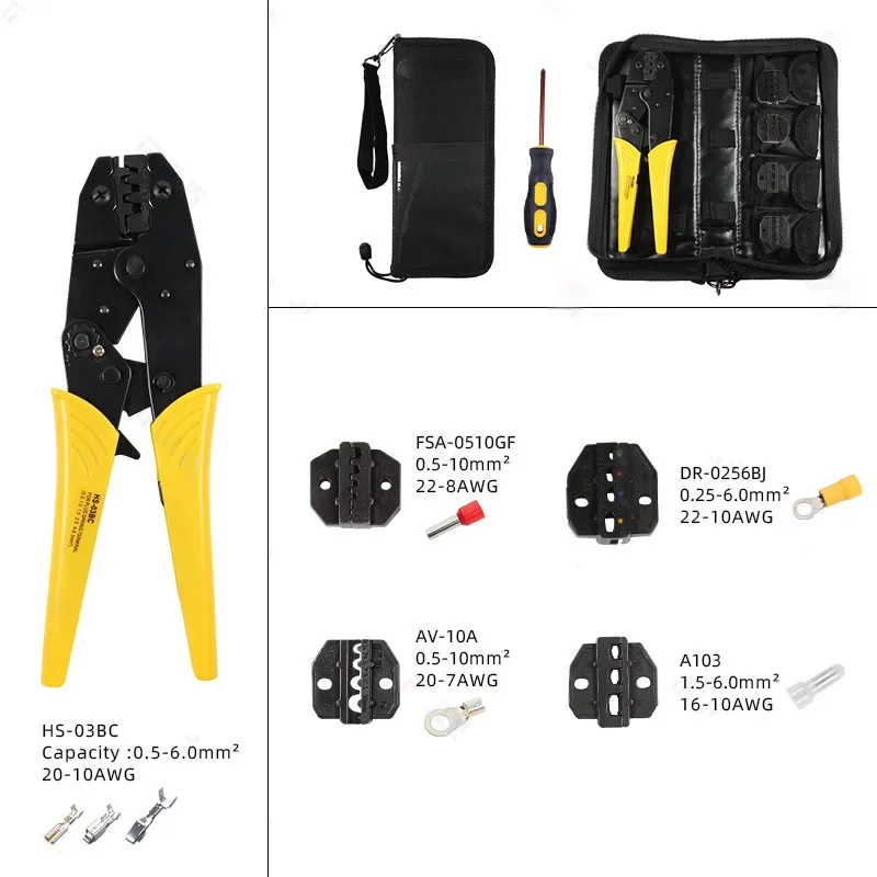 Imagem -03 - Crimp Alicate para Open Bare Tube Não Isolados Crimp Cap Kit de Conector de Cabo Coaxial Ferramentas Clamp Oxford Bolsa Combo Jaws Hs03bc