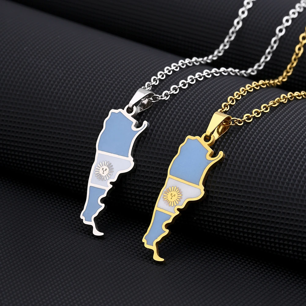 New Argentina Map Flag Pendant Necklaces Stainless Steel for Men Women Charm Argentine Maps Jewelry Patriotic Gift