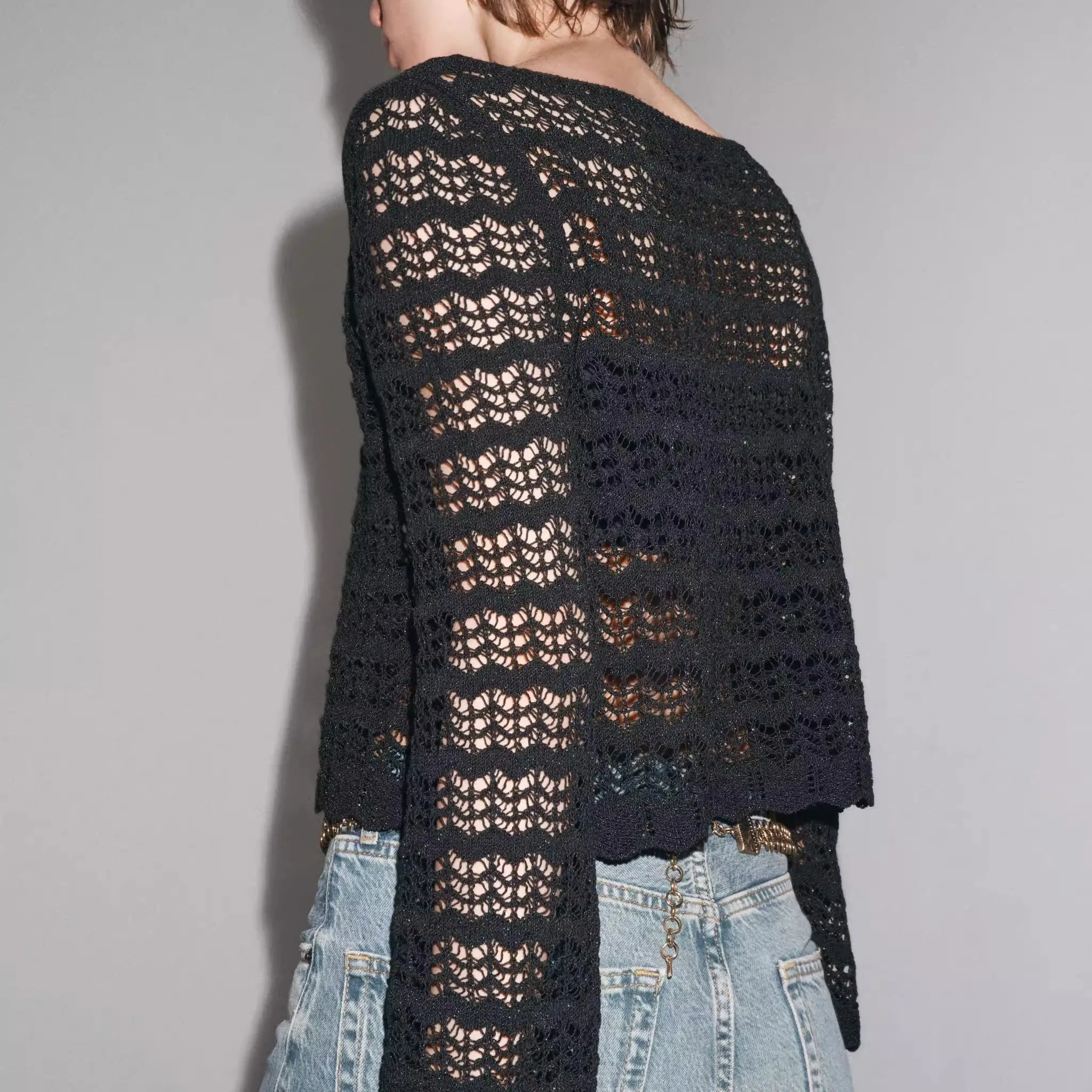 

Summer New Arrival Women's Knitted Crop Top round Ne Long Sve Embroidered Me T-irt Commute Sle Loose Fit Pure Color