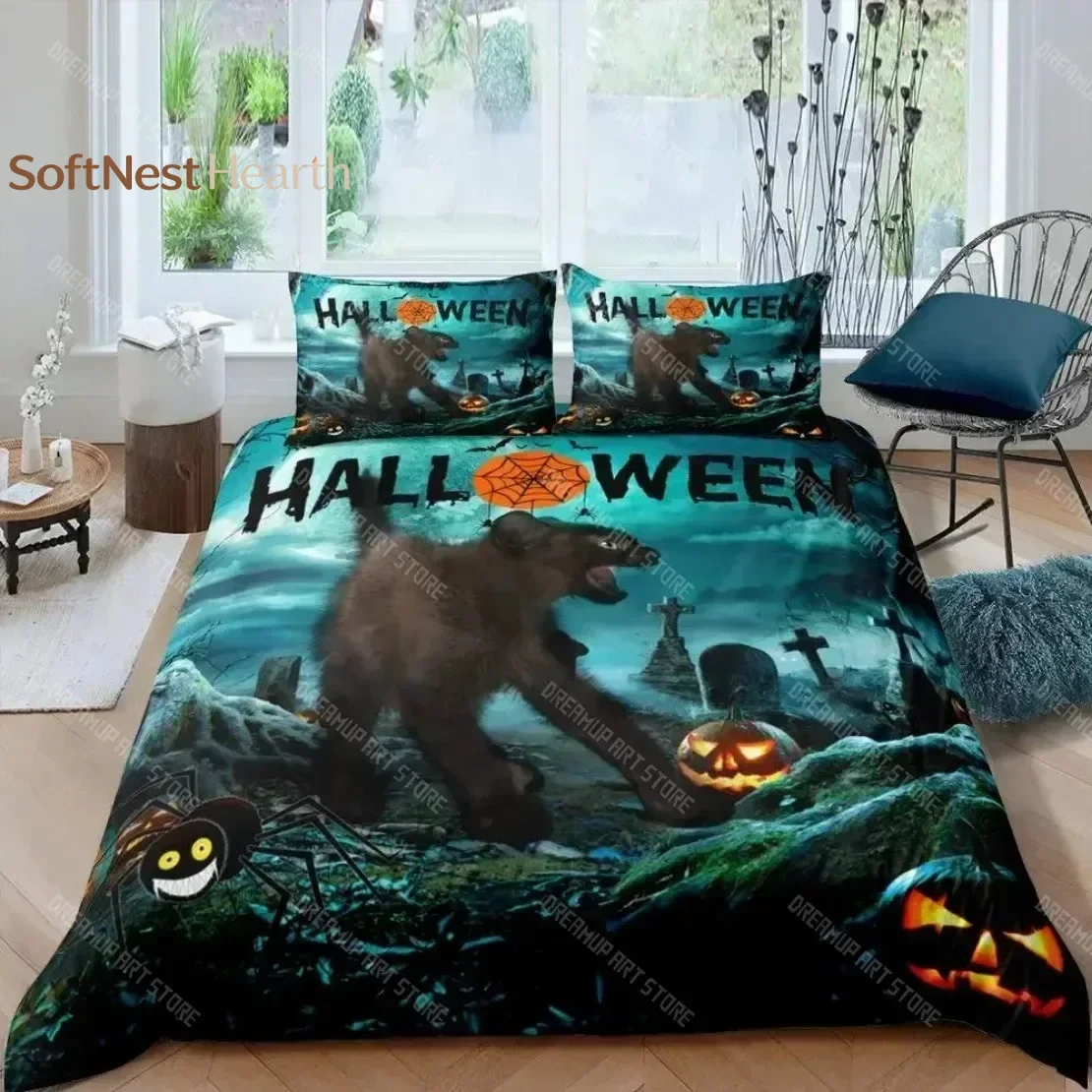 2026 Halloween Bedding Set Flying Vampire Bats Duvet Cover 3D Prints Jack-o'-lantern Bedding Sets Single Double King