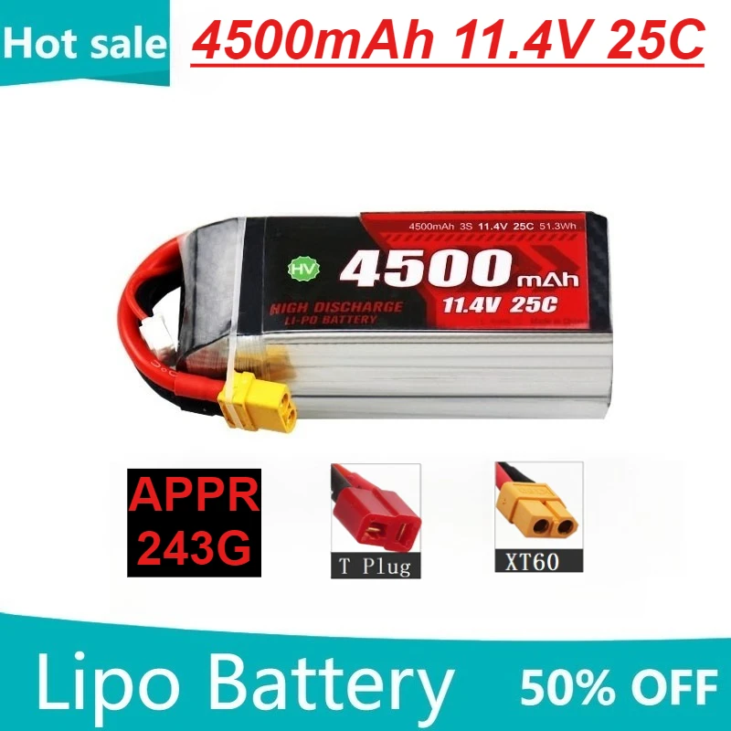 

4500mAh 3S 11.4V 25C LiPo Rechargeable Batteries For RC Helicopter Boat Traxxas Car Drone
