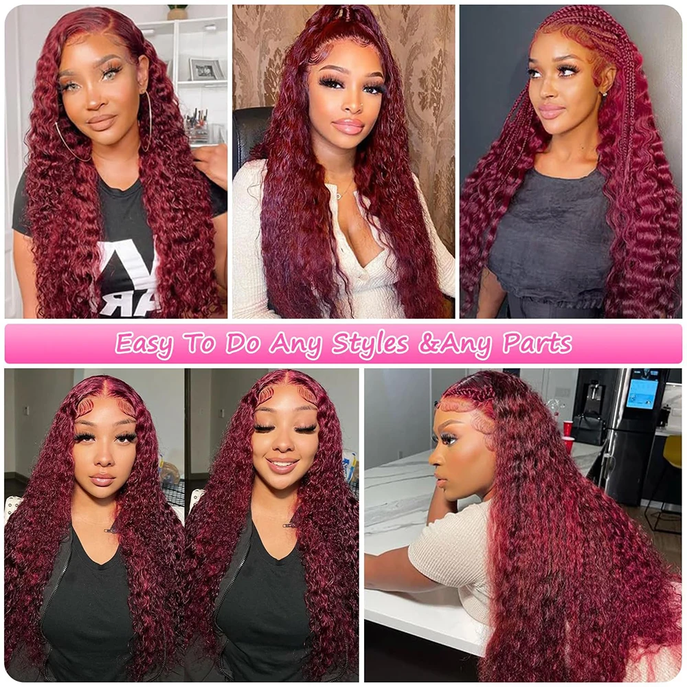 99J Burgundy Lace Front Wigs Human Hair 13x6 Deep Wave HD Lace Frontal