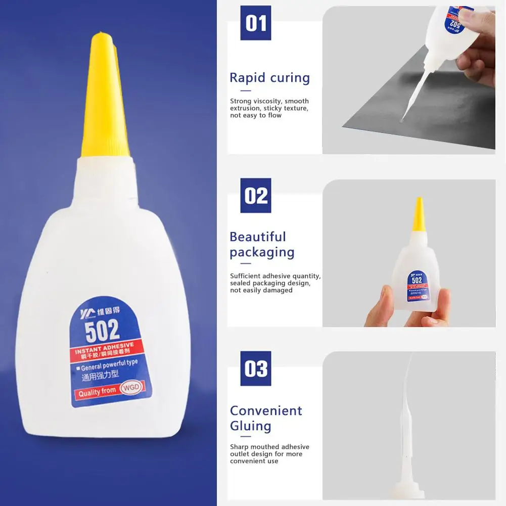 502 Super Glue Instant Quick-drying Cyanoacrylate Adhesive Leather Rubber Wood Metal Strong Bond Liquid Glue Tool